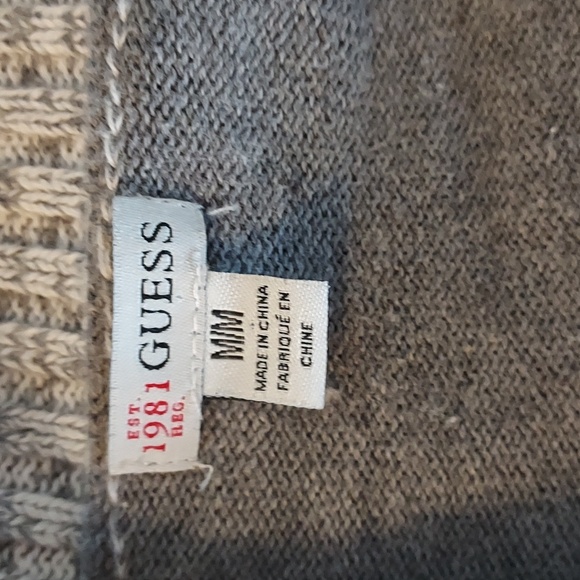 Guess Women's Sweater Shawl Collar Gray White Stripes Buckle Detail Retro Y2K M - Picture 9 of 11